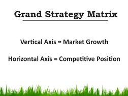 Vertical Axis = Market Growth 
Horizontal Axis = Competitive Position 
Grand Strategy Matrix
