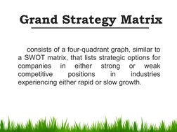 consists of a four-quadrant graph, similar to 
a SWOT matrix, that lists strategic options for 
companies 
in 
either 
strong
