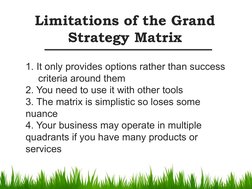1. It only provides options rather than success 
criteria around them
2. You need to use it with other tools
3. The matrix is
