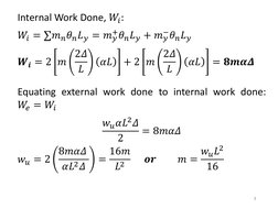 Internal Work Done, 𝑊𝑖: 
𝑊𝑖= ∑𝑚𝑛𝜃𝑛𝐿𝑦= 𝑚𝑦+𝜃𝑛𝐿𝑦+ 𝑚𝑦−𝜃𝑛𝐿𝑦 
𝑾𝒊= 2 𝑚2𝛥
𝐿
𝛼𝐿
+ 2 𝑚2𝛥
𝐿
𝛼𝐿
= 𝟖𝒎?
