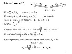 Internal Work, 𝑊𝑖: 
 
𝑊𝑖= ∑𝑚𝑢𝜃𝑛𝐿𝑦       𝑤ℎ𝑒𝑟𝑒 𝐿𝑦= 6𝑚 
𝑊𝑖= 𝑚1 + 𝑚2 𝜃1 + 𝑚2 + 𝑚3 𝜃2             𝑝𝑒𝑟