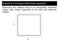 Determine the collapse load of an Isotropically reinforced 
square slab, simply supported on all sides and uniformly 
loaded.