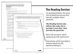 Read the next two selections and answer the questions that follow. 
A Baseball School for BigϣLeague 
Dreamers 
by Robert Ben