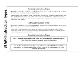 Reading Instruction Types
Editing Instruction Types
Revising Instruction Types
STAAR Instruction Types
