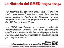 IMC  © Instituto de Mejora Continua e Innovación 2020. Todos los derechos reservados. «El desarrollo del concepto SMED llevó