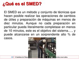 IMC  © Instituto de Mejora Continua e Innovación 2020. Todos los derechos reservados. ¿Qué es el SMED? 
¿Qué es el SMED? 
El