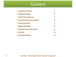 Content
Content
Cafe Data - Marketing & Retail Analytics Assignment 
2
Executive Summary