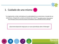 1.  Cuidado de uno mismo
"La magnitud de un líder está dada por la profundidad de sus convicciones, el grado de sus 
ambicio