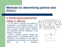 Methods for determining particle size 
(Cont.):
4- Particle volume measurement  
(range: .5 - 300 um):
- In this type of mach