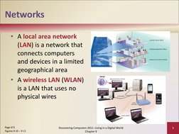 Networks
• A local area network
(LAN) is a network that 
connects computers 
and devices in a limited 
geographical area
• A