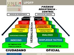 UPDFP
PIRÁMIDE 
RESISTENCIA - 
CONTROL
UNES 2013
OFICIAL
CIUDADANO
ARMAS 
INTERMEDIAS
AGRESIONES 
ACTIVAS 
TECNICAS DURAS 
DE