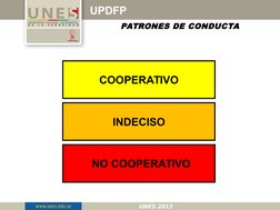 UPDFP
PATRONES DE CONDUCTA
COOPERATIVO
NO COOPERATIVO
INDECISO
UNES 2013
