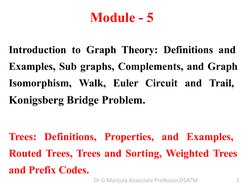 Module - 5
Introduction to Graph Theory: Definitions and  
Examples, Sub graphs, Complements, and Graph  
Isomorphism, Walk,