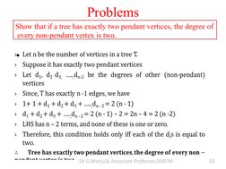 Show that if a tree has exactly two pendant vertices, the degree of 
 every non-pendant vertex is two.
•
Problems
10
Dr G Man