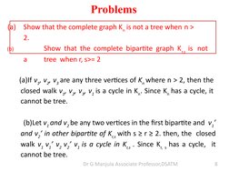 (a)
Show that the complete graph Kn is not a tree when n >
2.
(b)
Show that the complete bipartite graph Kr,s  is not
a
tree