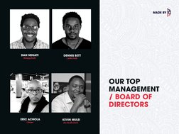DAN NDUATI
Managing Director
DENNIS BETT
Creative Director
ERIC ACHOLA
Chairman
KEVIN MULEI
Non Executive Director
OUR TOP 
M