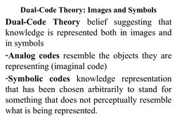 Dual-Code Theory: Images and Symbols
Dual-Code Theory belief suggesting that 
knowledge is represented both in images and 
in