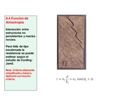 8.4 Función de 
Anisotropía
Interacción entre 
estructuras no 
persistentes y macizo 
rocoso.
Para falla de tipo 
escalonada