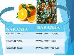 NARANJA
 NARANKA
NARANJA  ES ACIDO 
NARANKA IROINTI KACHORI
NARANJA ES VERDE
NARANKA IROINTI EEREKI
NARANJA