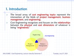 1. Introduction

The broad array of cost engineering topics represent the
intersection of the fields of project management,