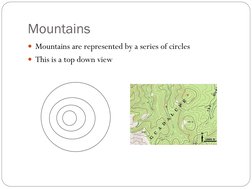 Mountains  
Mountains are represented by a series of circles 
This is a top down view 

