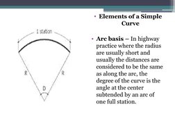 • Elements of a Simple 
Curve
• Arc basis – In highway 
practice where the radius 
are usually short and 
usually the distanc