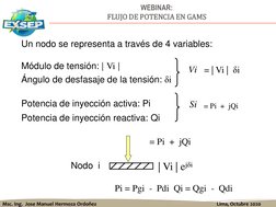 Msc. Ing.  Jose Manuel Hermoza Ordoñez
Lima, Octubre 2020
WEBINAR:
FLUJO DE POTENCIA EN GAMS
Un nodo se representa a través d