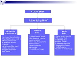 Advertising Brief
CLIENT BRIEF
Advertising Brief
•Key brand characteristics
•Brand performance vis-à-vis
 Market performance