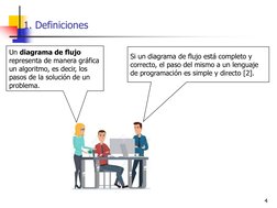 4 
1. Definiciones 
Si un diagrama de flujo está completo y 
correcto, el paso del mismo a un lenguaje 
de programación es si