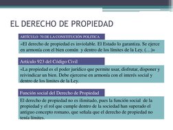 EL DERECHO DE PROPIEDAD
ARTÍCULO  70 DE LA CONSTITUCIÓN POLITICA
«El derecho de propiedad es inviolable. El Estado lo garanti