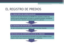 EL PRINCIPIO DE ESPECIALIDAD 
EL REGISTRO DE PREDIOS 
Numeral IV del Título Preliminar del RGRP: Por cada bien se abrirá una