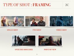 TYPE OF SHOT : FRAMING
2C
OVER THE SHOULDER
POINT OF VIEW
SINGLE SHOT
TWO SHOT
THREE SHOT
 8
