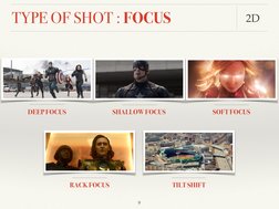 TYPE OF SHOT : FOCUS
2D
RACK FOCUS
TILT SHIFT
DEEP FOCUS
SHALLOW FOCUS
SOFT FOCUS
 9
