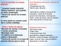 Curso de quesillos en envases 
plásticos.
* Caramelo liquido industrial.
*Mezcla industrial  para quesillo 
sin leche condens