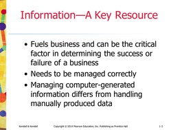 Kendall & Kendall
Copyright © 2014 Pearson Education, Inc. Publishing as Prentice Hall
1-3
Information—A Key Resource
• Fuels