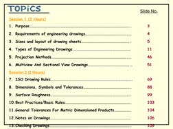 Session 1 (2 Hours)
1. Purpose……………………………………………………………………………………………………..
3
2. Requirements of engineering drawings…………………………………