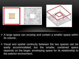 A large space can envelop and contain a smaller space within 
its volume. 
Visual and spatial continuity between the two sp