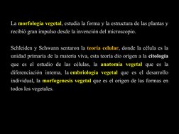 6
La morfología vegetal, estudia la forma y la estructura de las plantas y 
recibió gran impulso desde la invención del micro