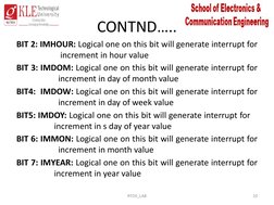 CONTND…..
BIT 2: IMHOUR: Logical one on this bit will generate interrupt for 
   increment in hour value
BIT 3: IMDOM: Logica