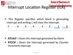Interrupt Location Register (ILR)
 This Register specifies which block is generating 
interrupt and writing 1 will clear the