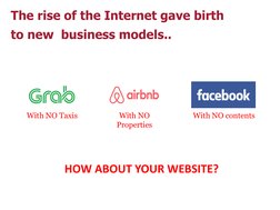 The rise of the Internet gave birth 
to new  business models..
With NO Taxis
With NO 
Properties
With NO contents
HOW ABOUT Y