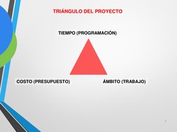TRIÁNGULO DEL PROYECTO
TIEMPO (PROGRAMACIÓN)
COSTO (PRESUPUESTO)
ÁMBITO (TRABAJO)
4
