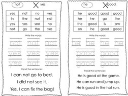 he 
good 
good 
good 
he 
he 
go 
the 
the 
good 
is 
am 
on 
he 
good 
good 
Read the sentences: 
He is good at the game. 
H