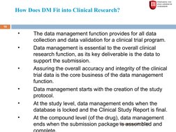 How Does DM Fit into Clinical Research?
November 28, 2022
10
•
The data management function provides for all data 
collection