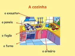 a panela
o fogão
o exaustor
o forno
o armário
