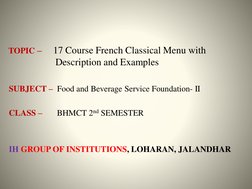 17 Course French Classical Menu Guide | PDF | Hors D'oeuvre | Soup