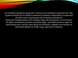 En la última semana de gestación e incluso en los primeros momentos de vida, 
la parte terminal de los túbulos mamarios comie