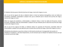 Tópicos Avanzados de Actuaría I
10
CAPÍTULO 4.1. DEL REGISTRO DE PRODUCTOS DE SEGUROS
III. Hipótesis técnicas para el cálculo