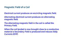 Magnetic Field of a Coil  
Electrical current produces an encircling magnetic field. 
Alternating electrical current produces