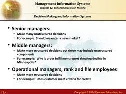 12.4
Copyright © 2014 Pearson Education, Inc.  
Management Information Systems
Chapter 12: Enhancing Decision Making
• Senior